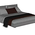 Modern Double Bed with White Mattress Brown Pillows and Gray Brown Blanket
