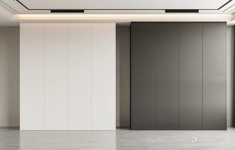 Modern Wardrobe Interior Design With White And Black Panel Doors And Sleek Finish 3d model 