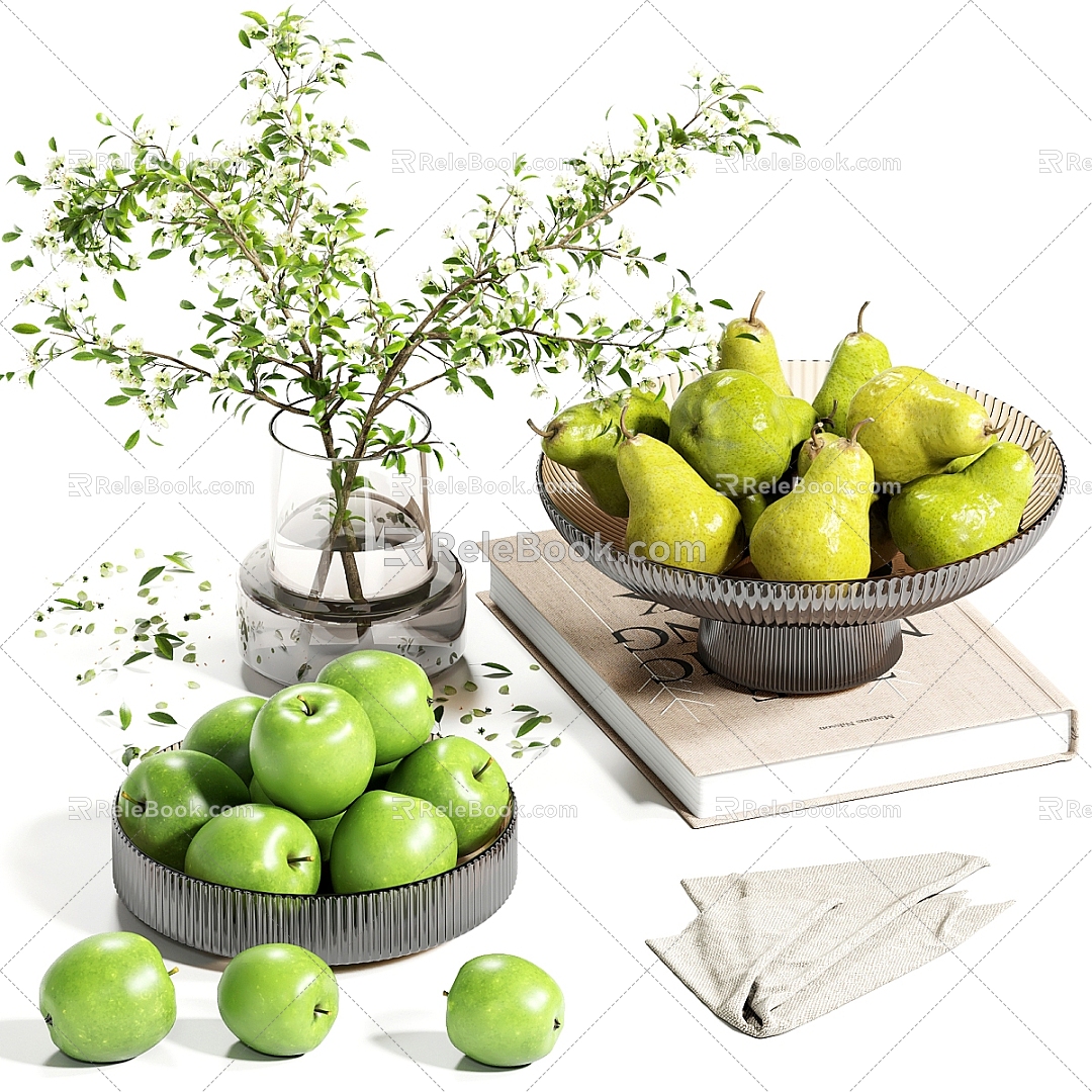 Fruit Plate Fruit Vase Jewelry Ornaments Combination Fruit Plate Jewelry Green Plant Ornaments Vase Floral Fruit Apple Pear 3d model