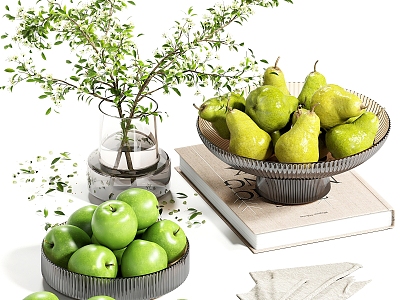 Fruit Plate Fruit Vase Jewelry Ornaments Combination Fruit Plate Jewelry Green Plant Ornaments Vase Floral Fruit Apple Pear 3d model