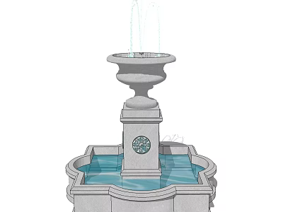 Traditional Stone Fountain With Pedestal Basin Decorative Circular Detail And Water Spouts 3d model