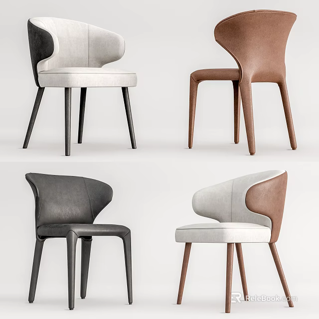 Modern Stylish Dining Chairs with Gray White Brown Leather Upholstery and Minimalist Legs 3d model 