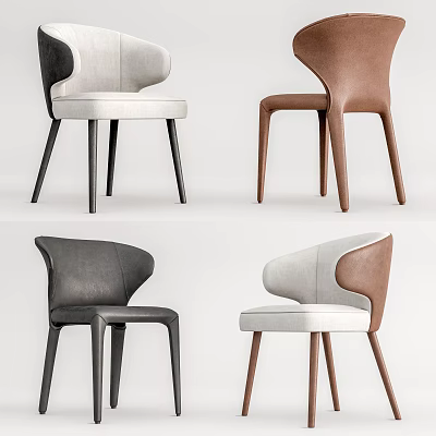 Modern Stylish Dining Chairs with Gray White Brown Leather Upholstery and Minimalist Legs 3d model