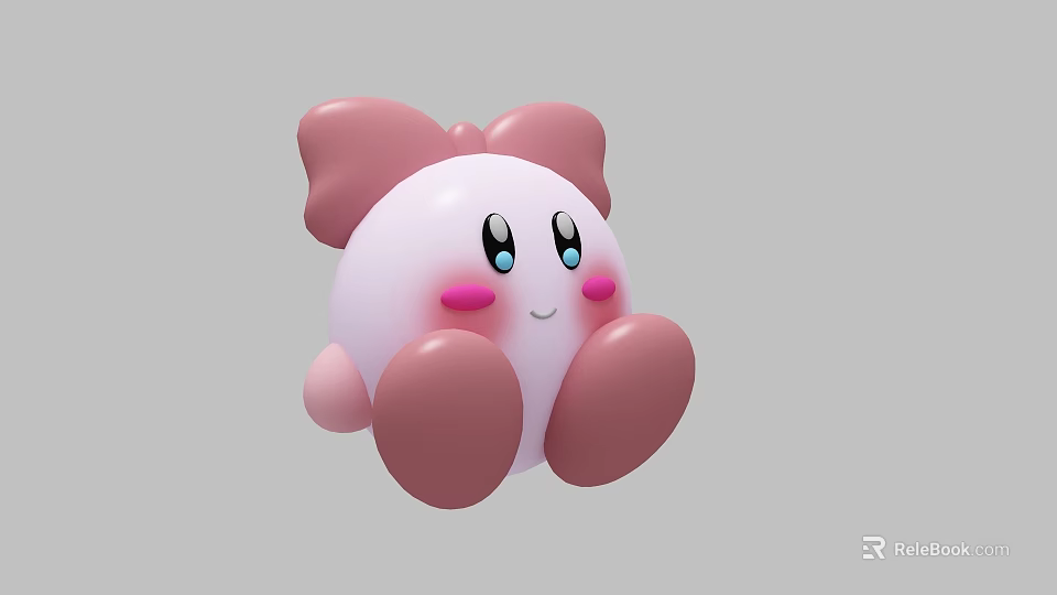 Cute Pink Doll with Big Eyes Blush Bow and Soft Plump Body 3d model 