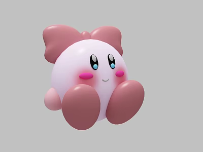 Cute Pink Doll with Big Eyes Blush Bow and Soft Plump Body 3d model