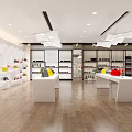 Modern Retail Store Interior with Display Shelves White Tables and Bright Lighting