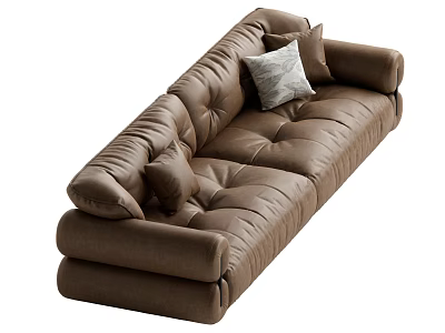 Brown Sectional Sofa With Tufted Design And Accent Cushions For Modern Living Room 3d model