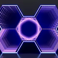 Neon Geometric Art Installation With Hexagonal Structure Spiral Design And Reflective Surface