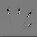 Three White Slender Industrial Probes With Copper Tips And Black Connectors On Light Blue Background