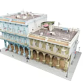 Detached Villa Exterior Design With Blue And Yellow Facade Arched Porches And Balconies