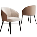 Modern Beige Upholstered Dining Chairs With Curved Backrest And Black Metal Legs