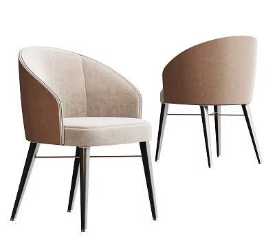 Modern Beige Upholstered Dining Chairs With Curved Backrest And Black Metal Legs 3d model