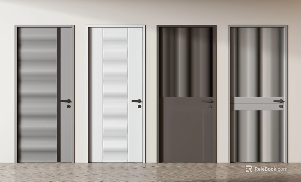 Modern Swing Doors With Various Panel Designs And Neutral Colors For Interior Spaces 3d model 