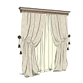 Elegant Patterned Beige Curtains With Tassel Tiebacks And Decorative Valance