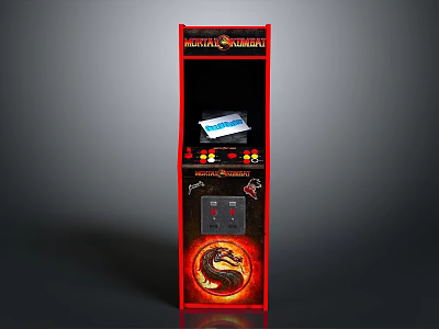 Red Mortal Kombat Arcade Machine with Display Screen Control Buttons and Dragon Design 3d model