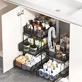 Bathroom Storage Shelves Neatly Organized With Various Toiletries Cosmetics And Containers
