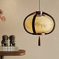 Chinese Style Wooden Chandelier With Bamboo Leaf Pattern Red Tassel And Stone Lion Figurines