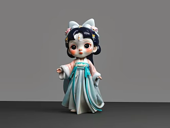 Little Beauty Ceramic Doll Tang Dress Beauty Female Doll 3d model