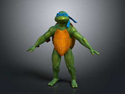 Detailed 3D Model of Ninja Turtle With Blue Headband And Orange Shell 3d model