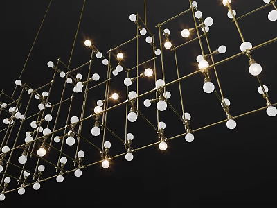 Modern Grid Chandelier With Gold Frame And Spherical Light Bulbs 3d model