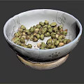 Fresh Green Peas in White Patterned Bowl Placed on Bamboo Mat