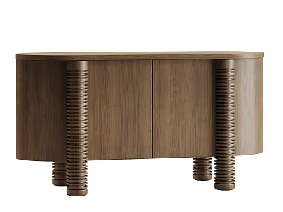 Modern Walnut Wood Entryway Side Cabinet With Ribbed Legs And Two Doors 3d model