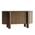 Modern Walnut Wood Entryway Side Cabinet With Ribbed Legs And Two Doors