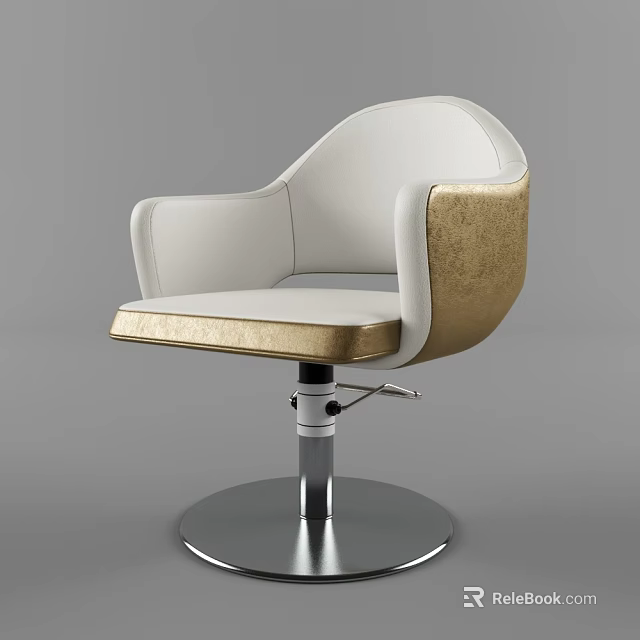 Modern White And Gold Leather Office Chair With Armrests And Metal Swivel Base 3d model 