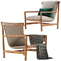 Comfortable Wooden Accent Chairs With Woven Seat Green Cushion And Striped Blanket