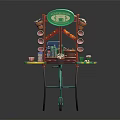 Mobile Food Tricycle Cart With Green Red Awning Donuts Display And Small Tray