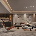 Elegant Modern Dining and Living Room Interior With Sofa Coffee Table And Wine Cabinet 3d model