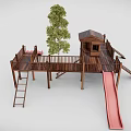 Outdoor Wooden Playground Equipment with Slide Platform and Cabin Structure