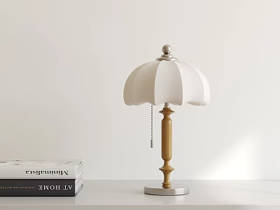 Modern Table Lamp With White Lampshade Wooden Stand Silver Base And Stacked Books 3d model