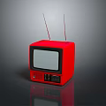 Vintage Red Retro Television With Square Design And Classic Antennas Screen