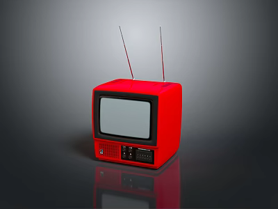 Vintage Red Retro Television With Square Design And Classic Antennas Screen 3d model