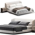 Modern Double Bed With Brown And White Bedspread Two Pillows And Bedside Table