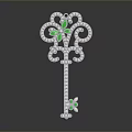 Silver Decorative Key Jewelry With Green Gemstones Intricate Floral And Crystal Accents