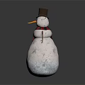 Winter Scene Component With Snowman In Black Top Hat Carrot Nose And Stick Arms