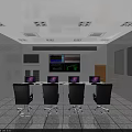 Modern Monitoring Room Interior With Multiple Display Screens Control Desk And Chairs