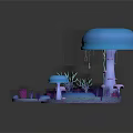 Vibrant Purple Pink Plant Like Structures With Blue Mushroom Shaped Plants On Round Platforms