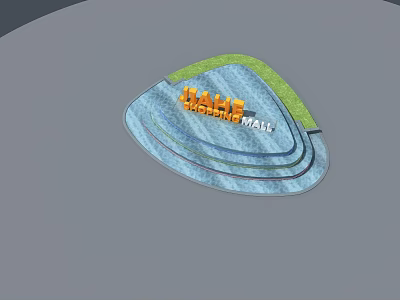 Decorative Garden Feature With Green Lawn Blue Circular Path And Mini Landscaping Design 3d model