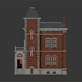 Traditional Red Brick Building With Gray Roof White Trim Windows Porch Staircase And Chimney