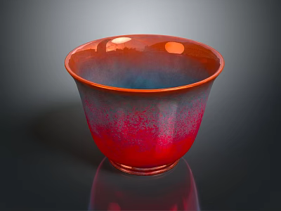 Vibrant Red And Blue Gradient Glossy Ceramic Bowl With Reflective Surface For Daily Use 3d model