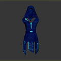 Blue Hooded Outfit With Neon Glowing Details Zipper Front Belted Waist And Patterned Fabric