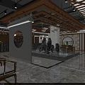 Traditional Chinese Interior Design With Wooden Structure Rockery Fountain And Red Lanterns