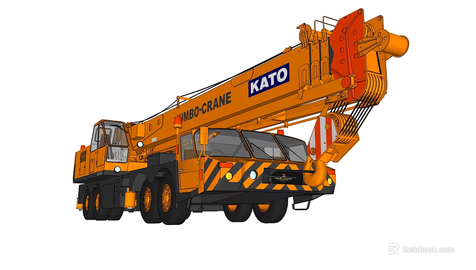 Yellow KATO Mobile Crane With Large Boom And Multi Wheel Design 3d model 