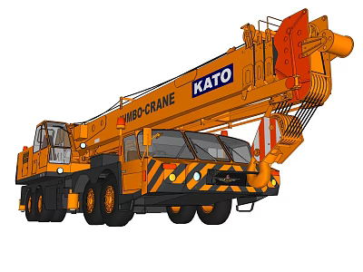 Yellow KATO Mobile Crane With Large Boom And Multi Wheel Design 3d model