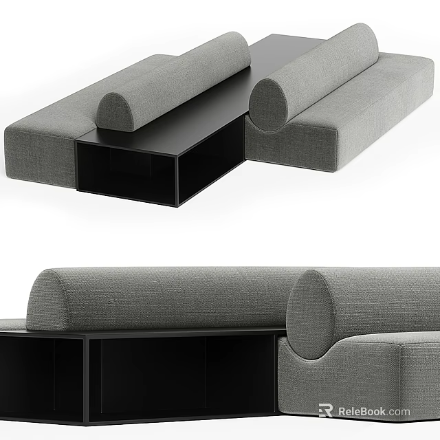Modern Gray Fabric Sectional Sofa With Modular Design And Black Storage 3d model