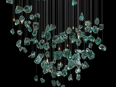 Stunning Green Irregular Crystal Chandelier With Illuminated Pendants On Black Background 3d model