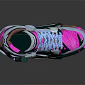 Futuristic Pink Silver High Top Shoes With Neon Accents Light Blue Laces Blue Sole